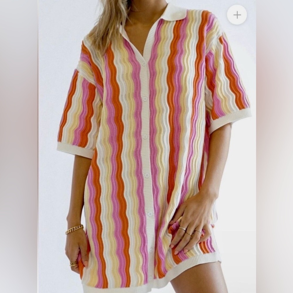 Anthropologie Wavy Stripe Mini Dress in Pink, Orange, Cream
